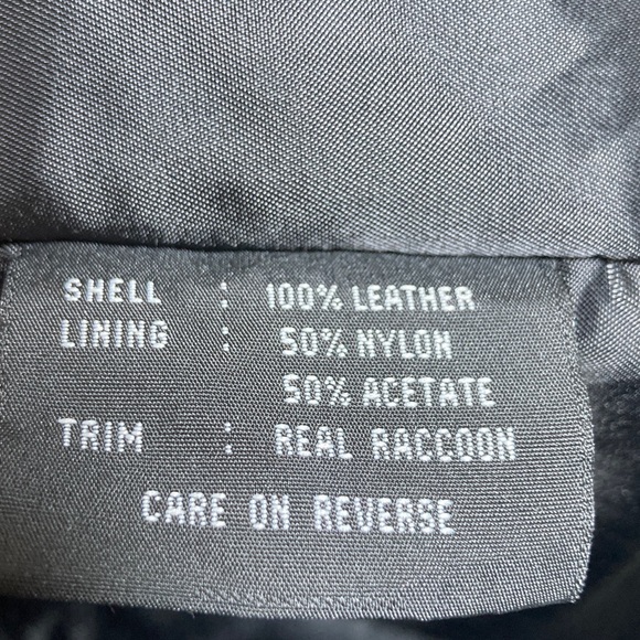 JLC New York Womens Soft Black 100% Leather Coat Raccoon Trim Hood Grunge Luxe - Picture 4 of 16